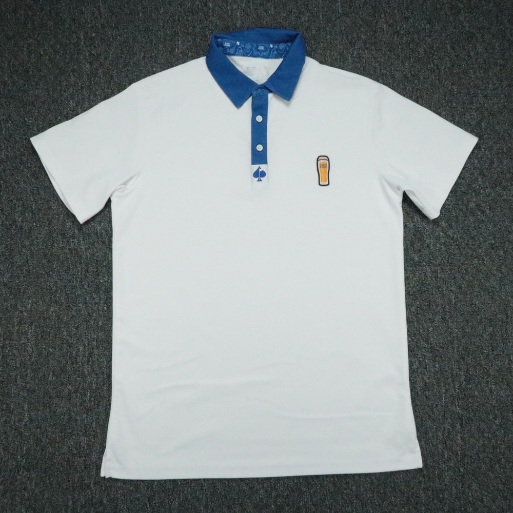 Pins & Aces Shirt Mens Medium White Blue Performance Polo Short Sleeve Bud Light